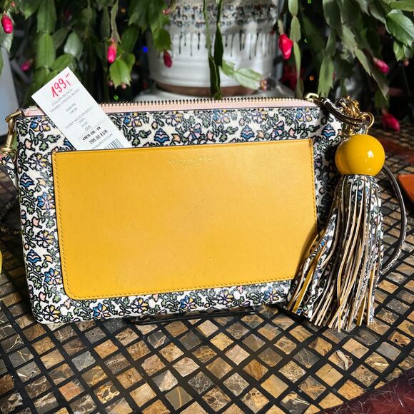 Tory Burch Colorblock Tassel Crossbody Bag Goan Sand Floral & Daisy Yellow EUC - Picture 8 of 8